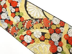 アンティーク　青海波に桐・菊・撫子模様織り出し袋帯（材料）